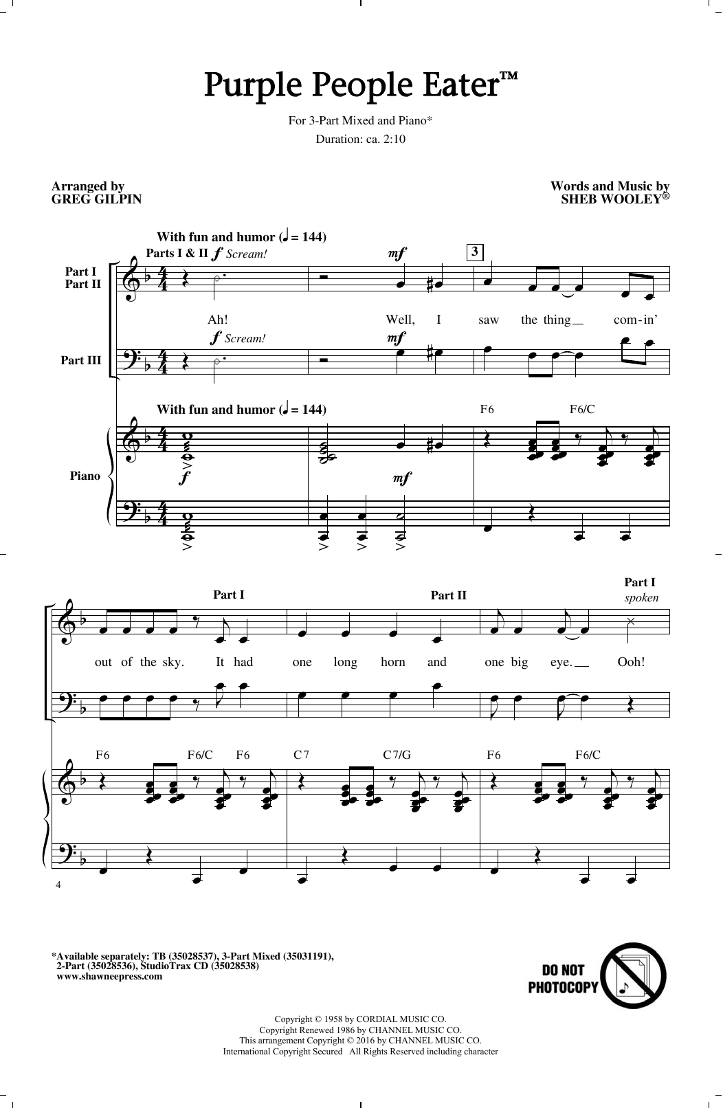 Greg Gilpin Purple People Eater sheet music notes and chords. Download Printable PDF.