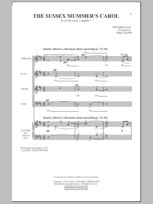 Greg Gilpin Sussex Carol sheet music notes and chords. Download Printable PDF.