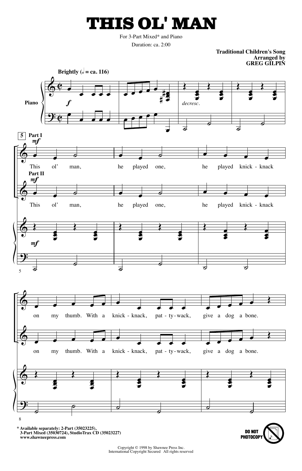 Learn to play Greg Gilpin This Ol' Man sheet music for 3-Part Mixed Choir in minutes. Greg Gilpin This Ol' Man sheet music notes and chords. Download Printable PDF.