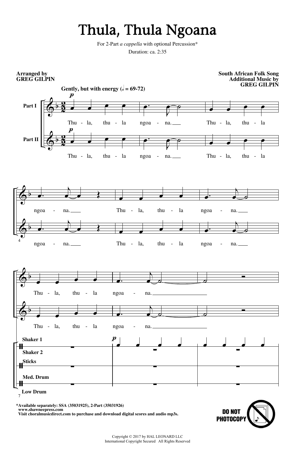 Greg Gilpin Thula Thula Ngoana sheet music notes and chords. Download Printable PDF.