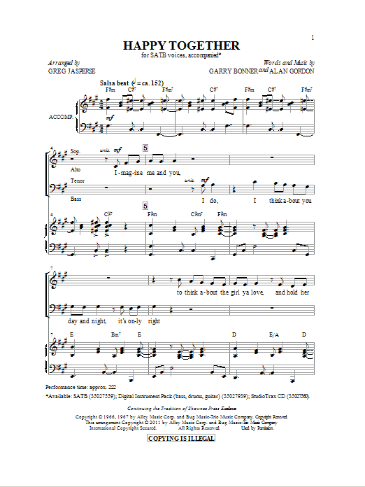 The Turtles Happy Together (arr. Greg Jasperse) sheet music notes and chords. Download Printable PDF.