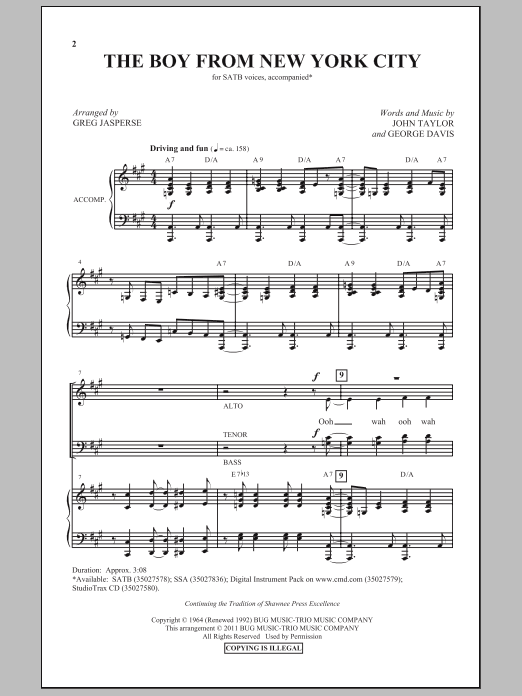 Learn to play Greg Jasperse The Boy From New York City sheet music for SSA Choir in minutes. Price: 3.9900$ Greg Jasperse The Boy From New York City sheet music notes and chords arranged for SSA Choir