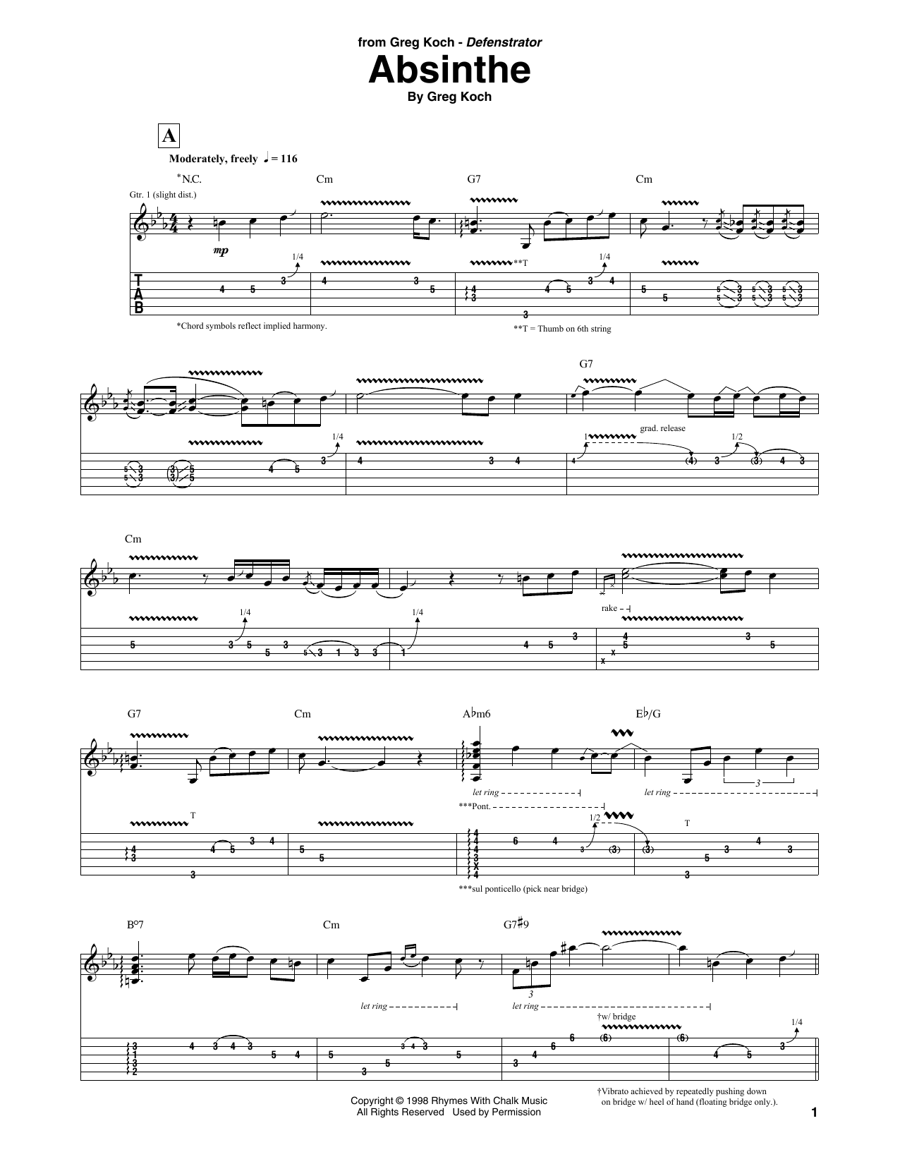 Greg Koch Absinthe sheet music notes and chords. Download Printable PDF.