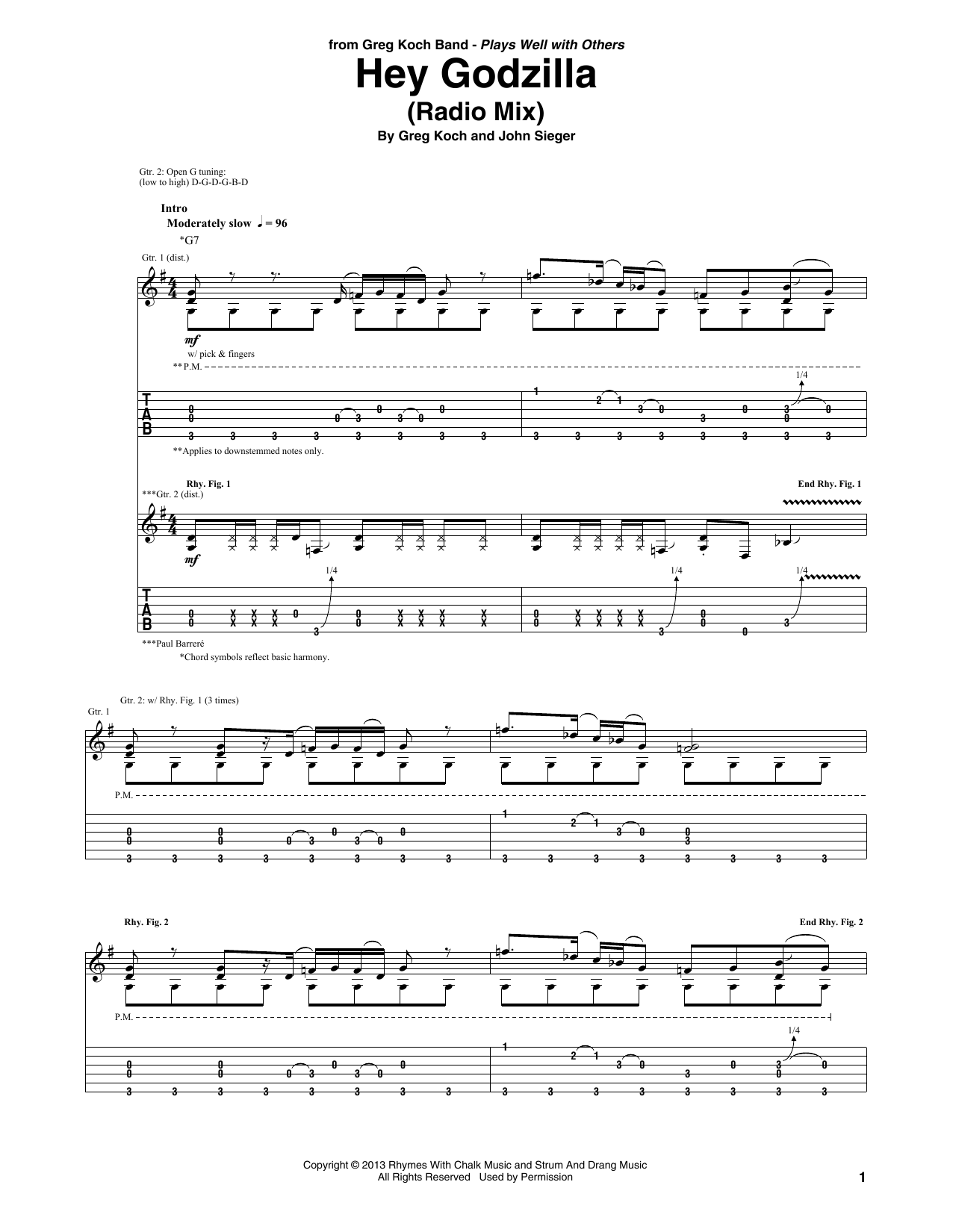 Greg Koch Hey Godzilla sheet music notes and chords. Download Printable PDF.