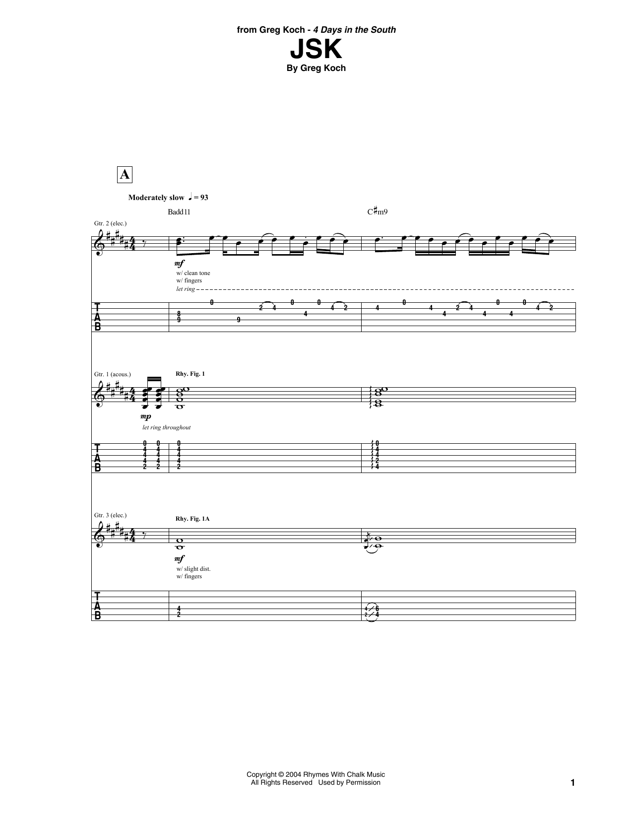 Greg Koch JSK sheet music notes and chords. Download Printable PDF.