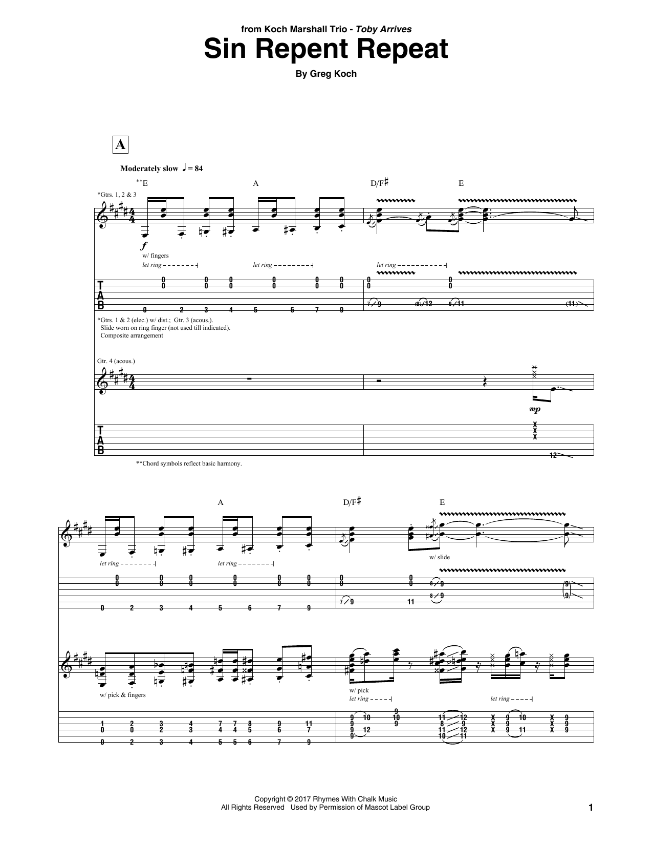 Greg Koch Sin Repent Repeat sheet music notes and chords. Download Printable PDF.