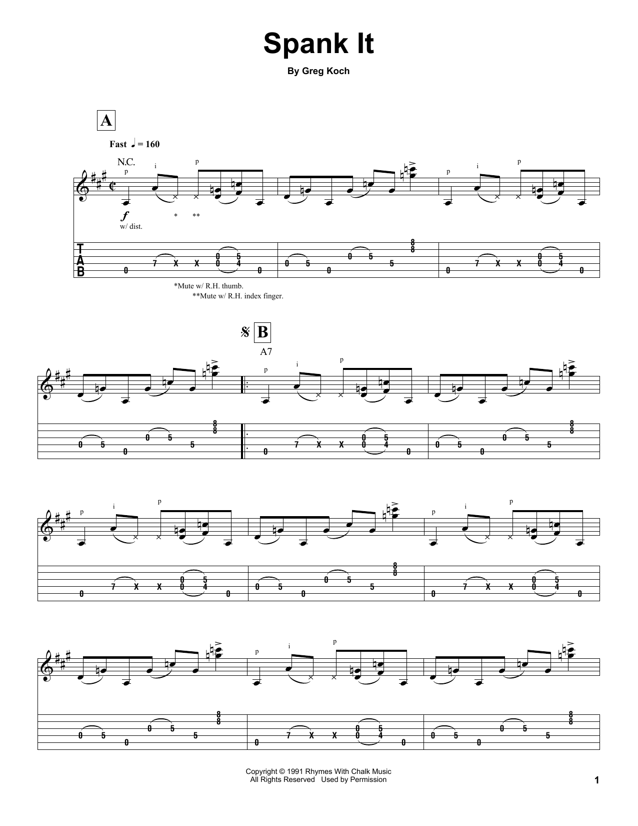 Greg Koch Spank It sheet music notes and chords. Download Printable PDF.