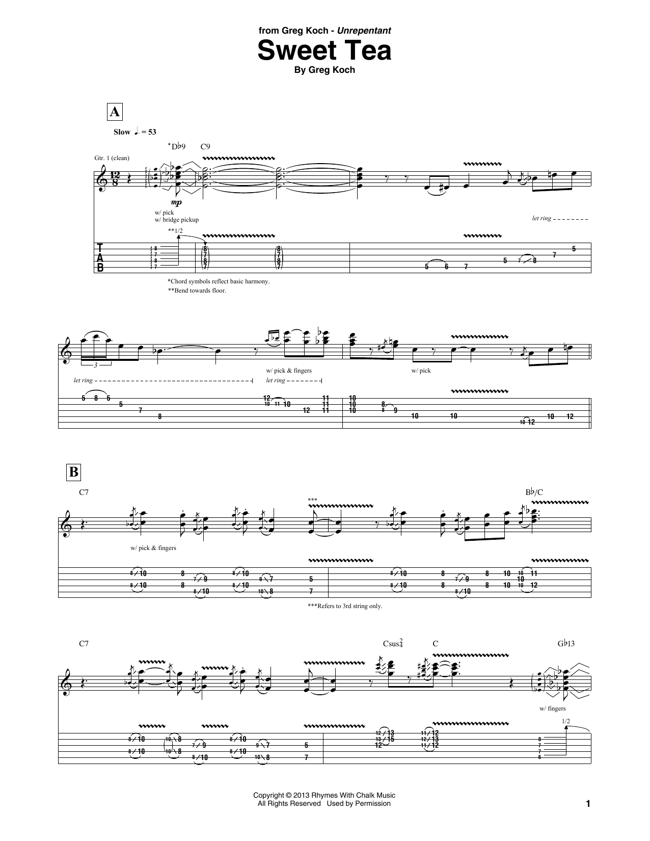 Greg Koch Sweet Tea sheet music notes and chords. Download Printable PDF.