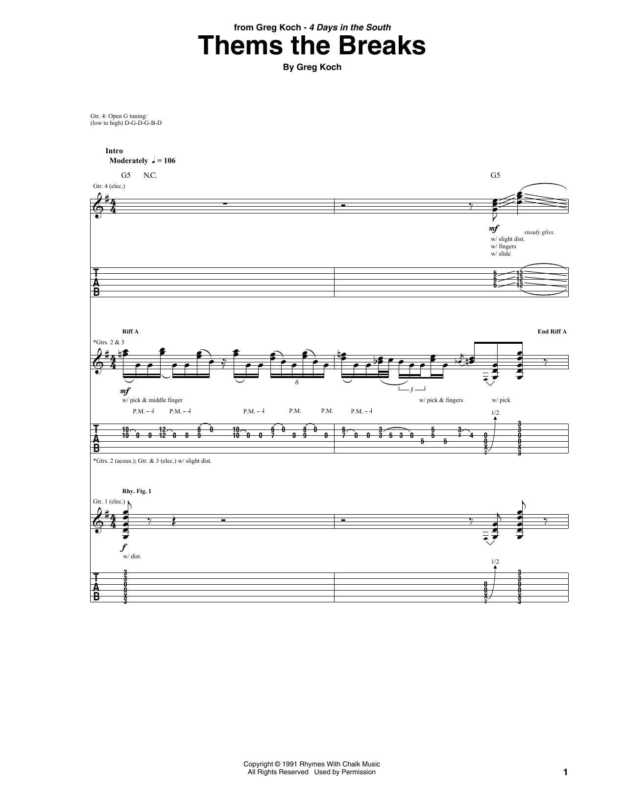 Greg Koch Thems The Breaks sheet music notes and chords. Download Printable PDF.