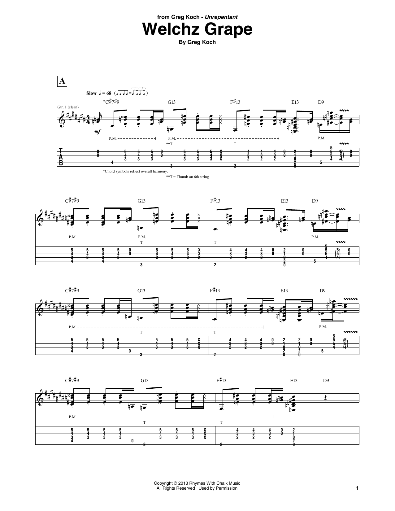 Greg Koch Welchz Grape sheet music notes and chords. Download Printable PDF.