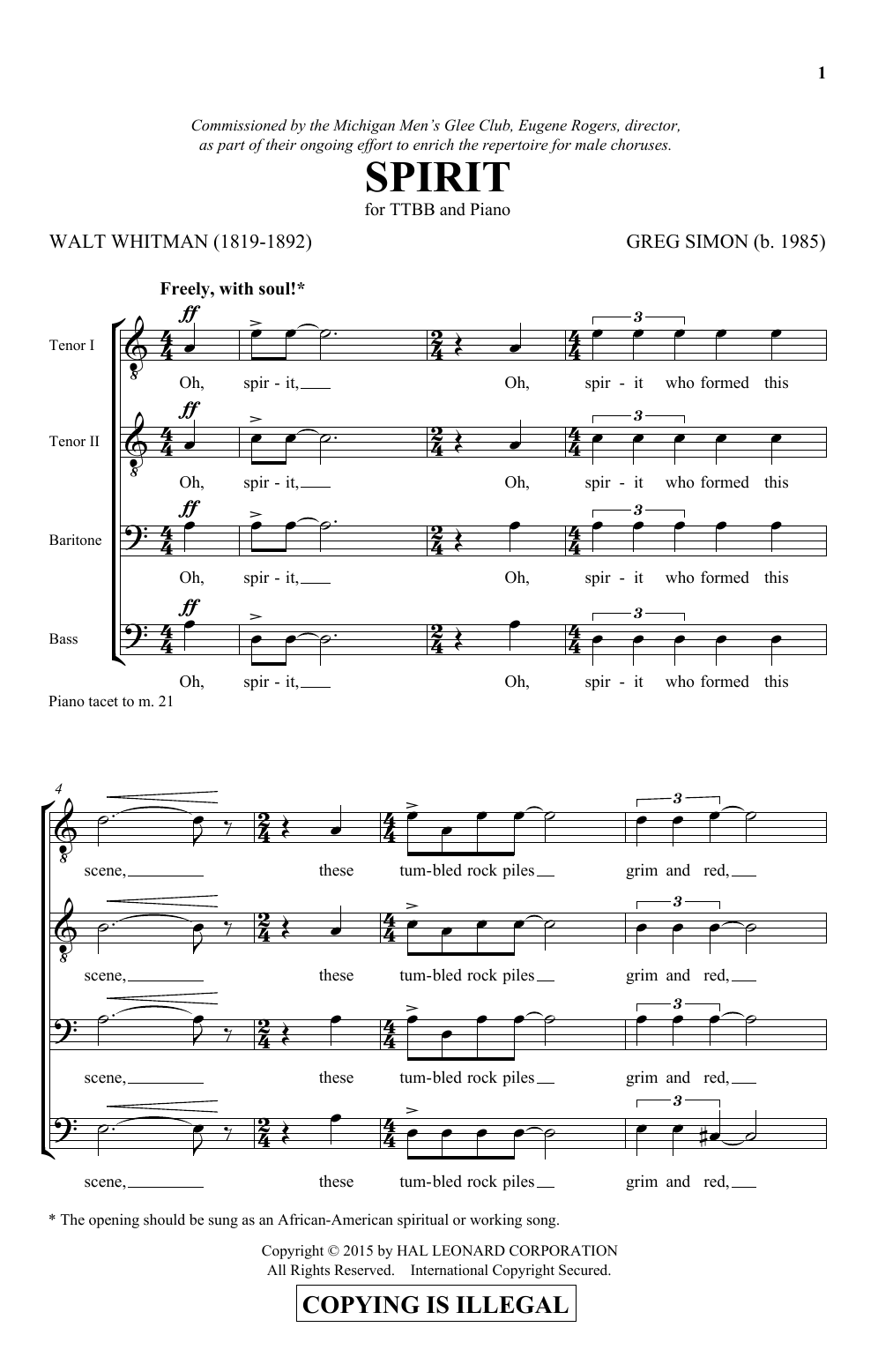 Greg Simon Spirit sheet music notes and chords. Download Printable PDF.