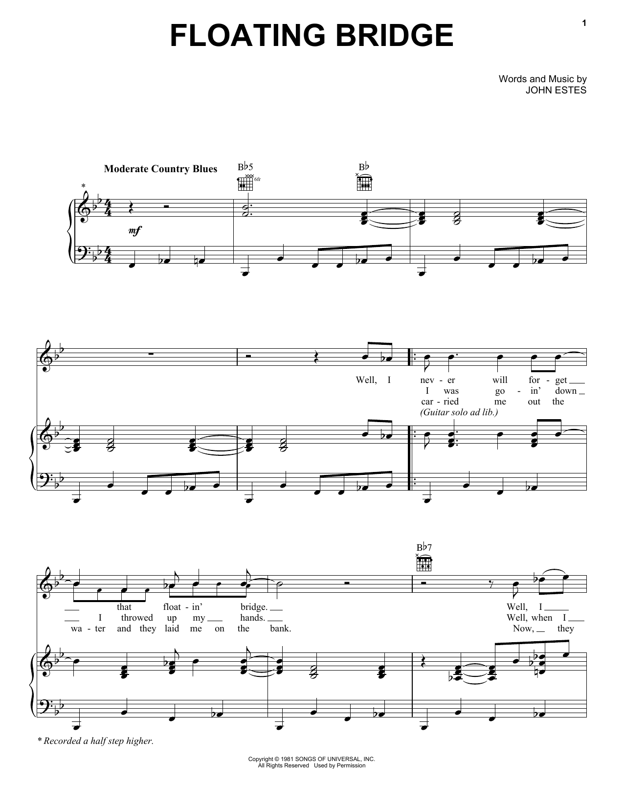 Gregg Allman Floating Bridge sheet music notes and chords. Download Printable PDF.