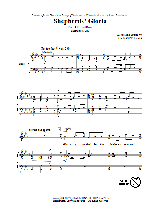 Learn to play Gregory Berg Shepherd's Gloria sheet music for SATB Choir in minutes. Price: 3.9900$ Gregory Berg Shepherd's Gloria sheet music notes and chords arranged for SATB Choir