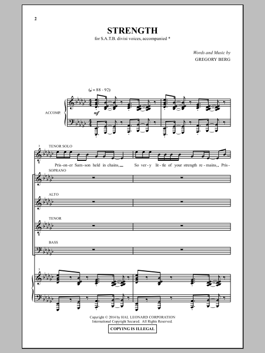 Gregory Berg Strength sheet music notes and chords. Download Printable PDF.