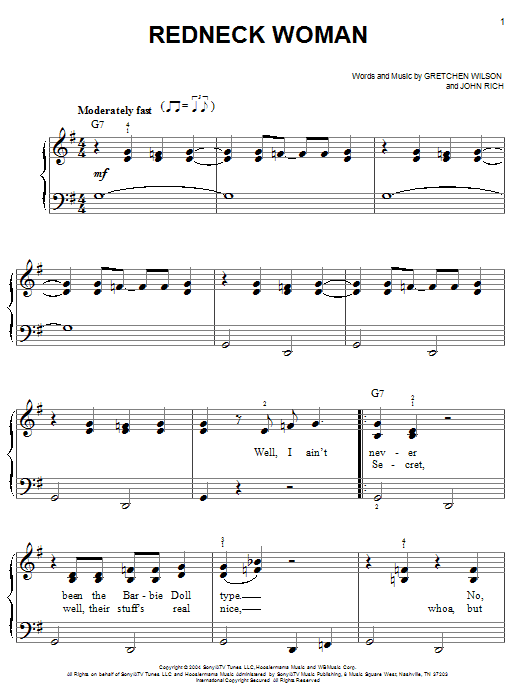 Gretchen Wilson Redneck Woman sheet music notes and chords. Download Printable PDF.