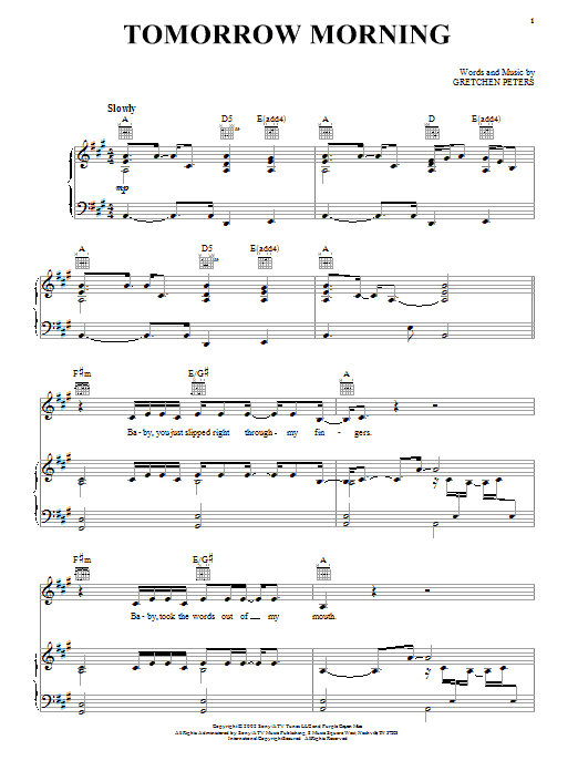 Learn to play Gretchen Peters Tomorrow Morning sheet music for Guitar Chords/Lyrics in minutes. Gretchen Peters Tomorrow Morning sheet music notes and chords. Download Printable PDF.