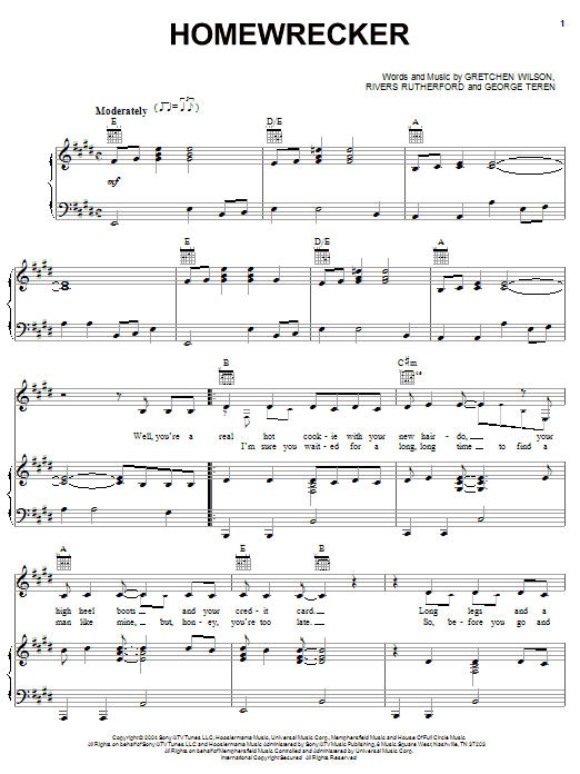 Gretchen Wilson Homewrecker sheet music notes and chords. Download Printable PDF.