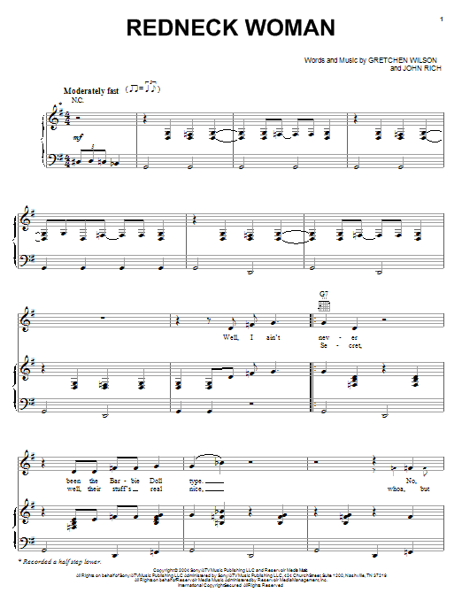 Gretchen Wilson Redneck Woman sheet music notes and chords. Download Printable PDF.