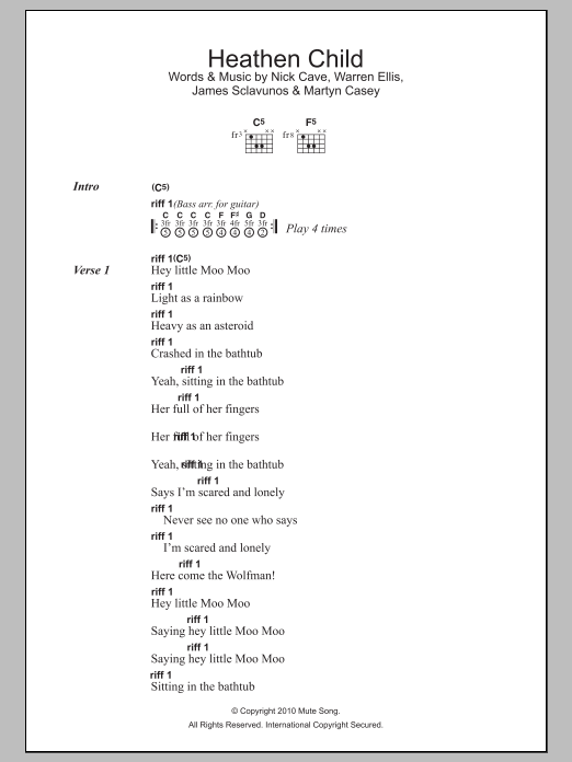 Nick Cave Heathen Child sheet music notes and chords. Download Printable PDF.