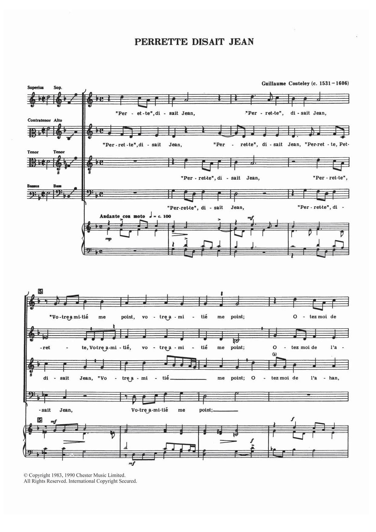 Guillaume Costeley Perrette, Disait Jean sheet music notes and chords. Download Printable PDF.