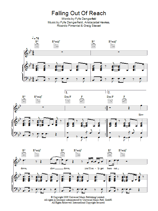 Guillemots Falling Out Of Reach sheet music notes and chords. Download Printable PDF.