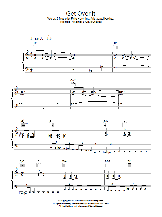 Guillemots Get Over It sheet music notes and chords. Download Printable PDF.