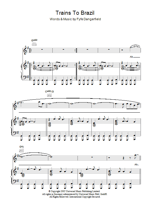 Guillemots Trains To Brazil sheet music notes and chords. Download Printable PDF.