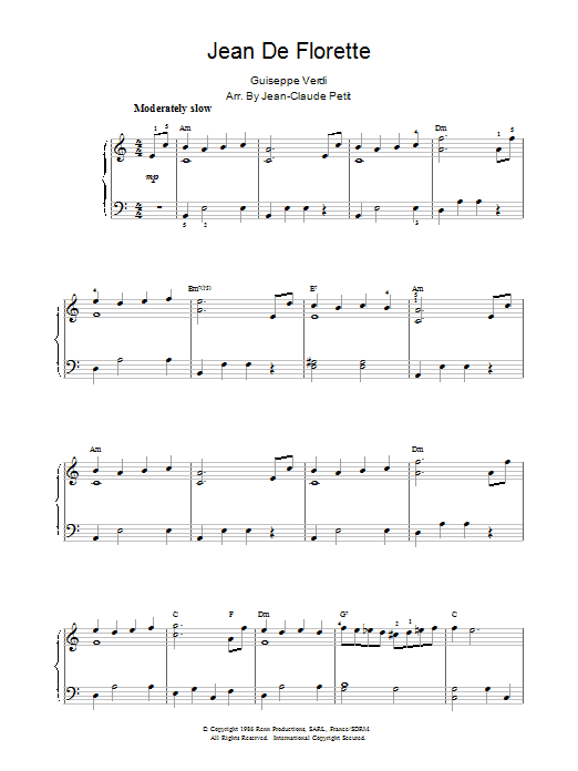 Giuseppe Verdi Jean De Florette sheet music notes and chords. Download Printable PDF.