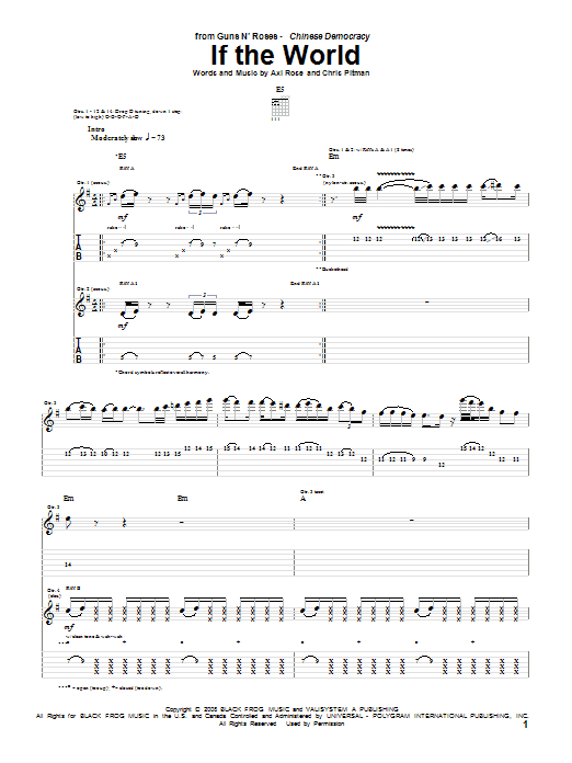 Guns N' Roses "If World" Sheet Music PDF Notes, Chords Pop Score Guitar Tab Download SKU: 73075