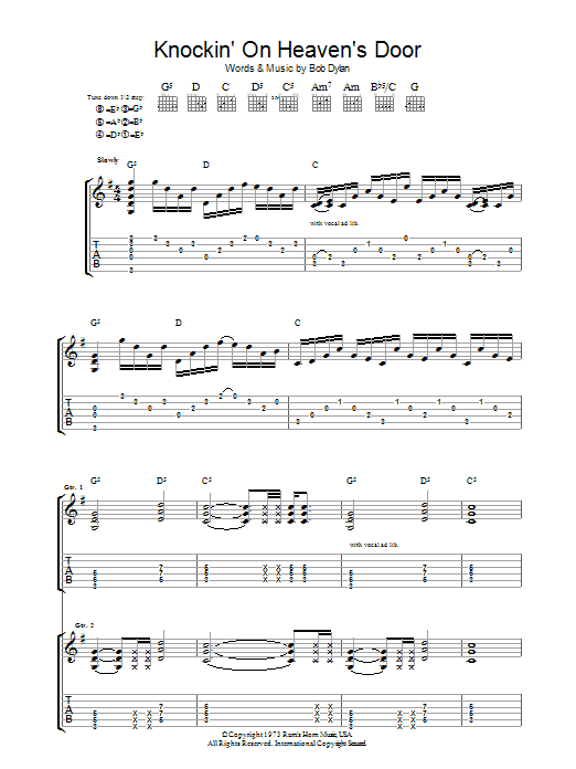 puenting síndrome condensador Guns N' Roses "Knockin' On Heaven's Door" Sheet Music PDF Notes, Chords |  Rock Score Guitar Tab Download Printable. SKU: 36753