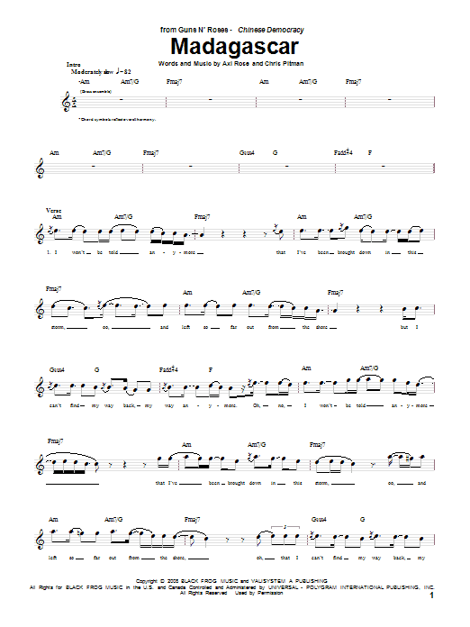 Guns N' Roses Madagascar sheet music notes and chords. Download Printable PDF.