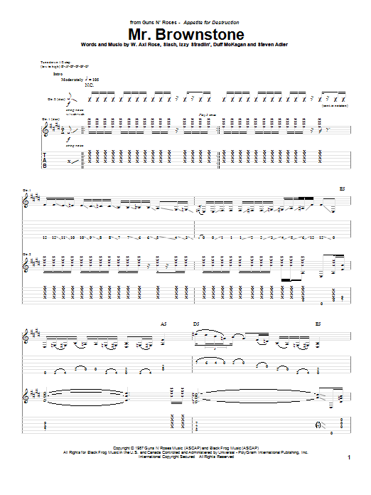 Guns N Roses Mr Brownstone Sheet Music Pdf Notes Chords Pop Score Bass Guitar Tab Download Printable Sku 769