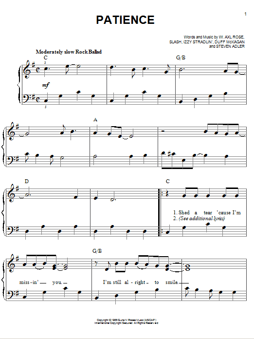 Patience sheet music for guitar (tablature, play-along) v3