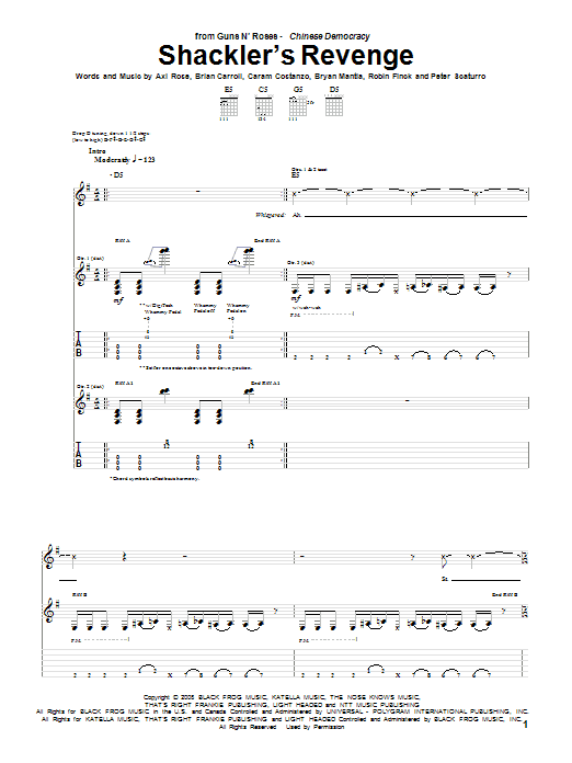 Learn to play Guns N' Roses Shackler's Revenge sheet music for Guitar Tab in minutes. Price: 7.8900$ Guns N' Roses Shackler's Revenge sheet music notes and chords arranged for Guitar Tab