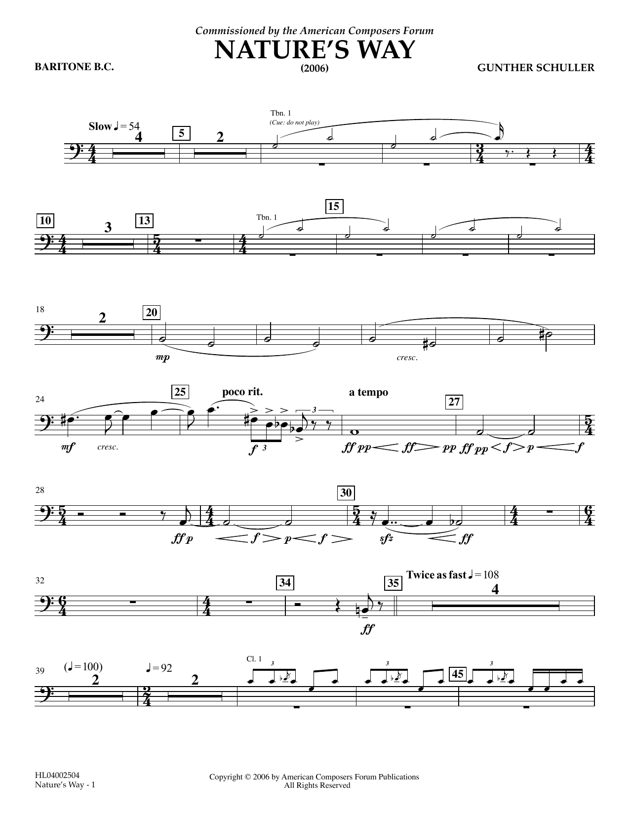 Learn to play Gunther Schuller Nature's Way - Baritone B.C. sheet music for Concert Band in minutes. Price: 5.9900$ Gunther Schuller Nature's Way - Baritone B.C. sheet music notes and chords arranged for Concert Band