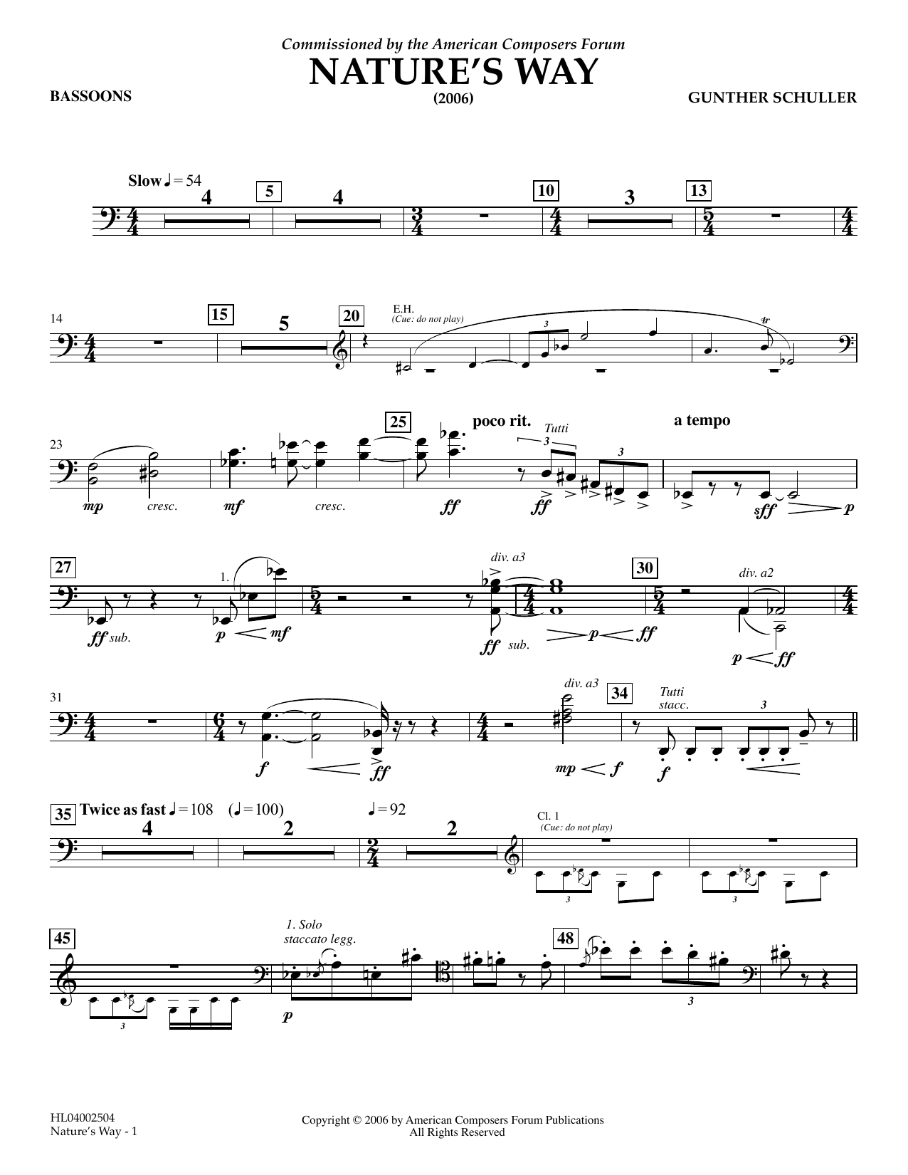 Learn to play Gunther Schuller Nature's Way - Bassoon sheet music for Concert Band in minutes. Price: 5.9900$ Gunther Schuller Nature's Way - Bassoon sheet music notes and chords arranged for Concert Band