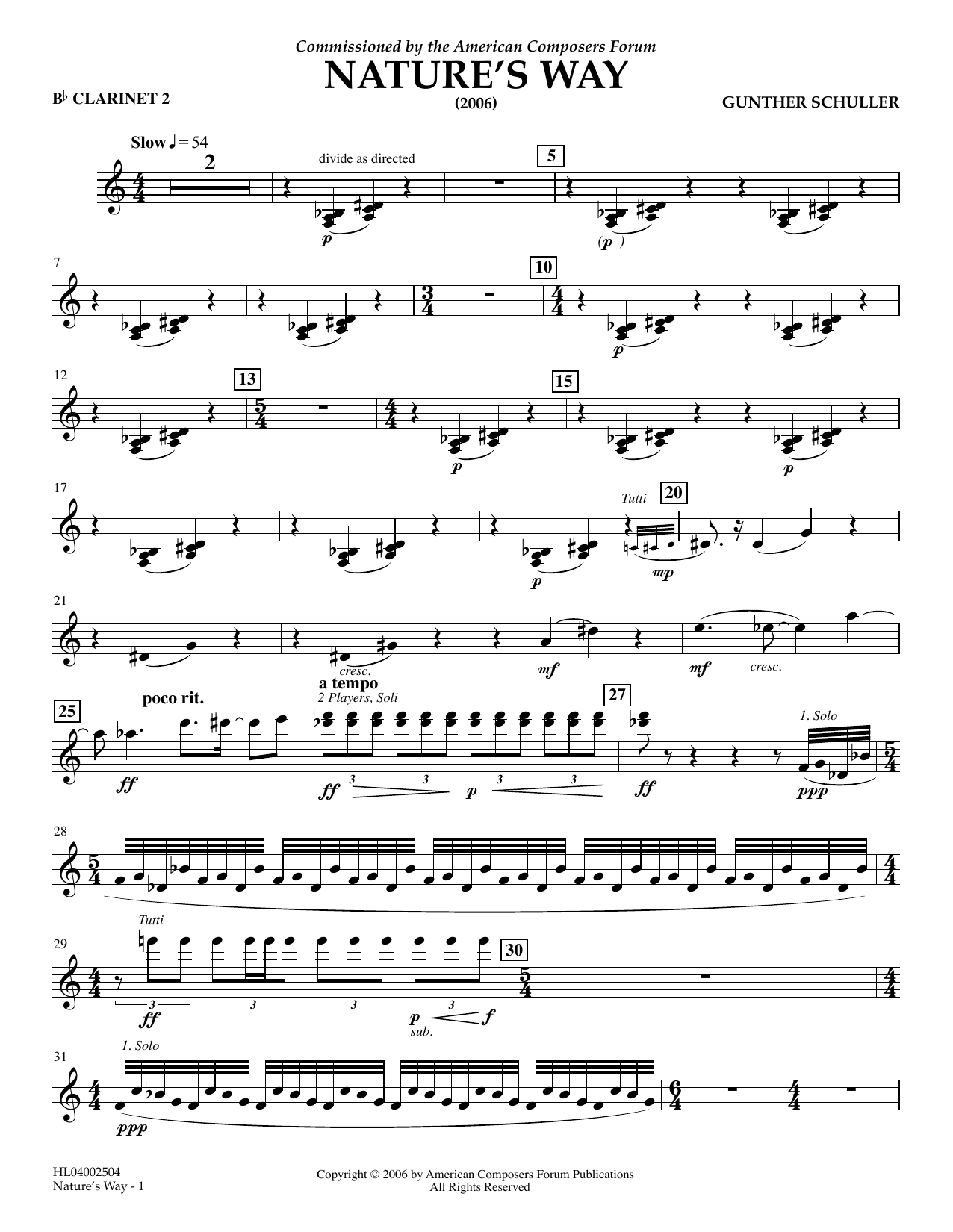 Learn to play Gunther Schuller Nature's Way - Bb Clarinet 2 sheet music for Concert Band in minutes. Price: 5.9900$ Gunther Schuller Nature's Way - Bb Clarinet 2 sheet music notes and chords arranged for Concert Band