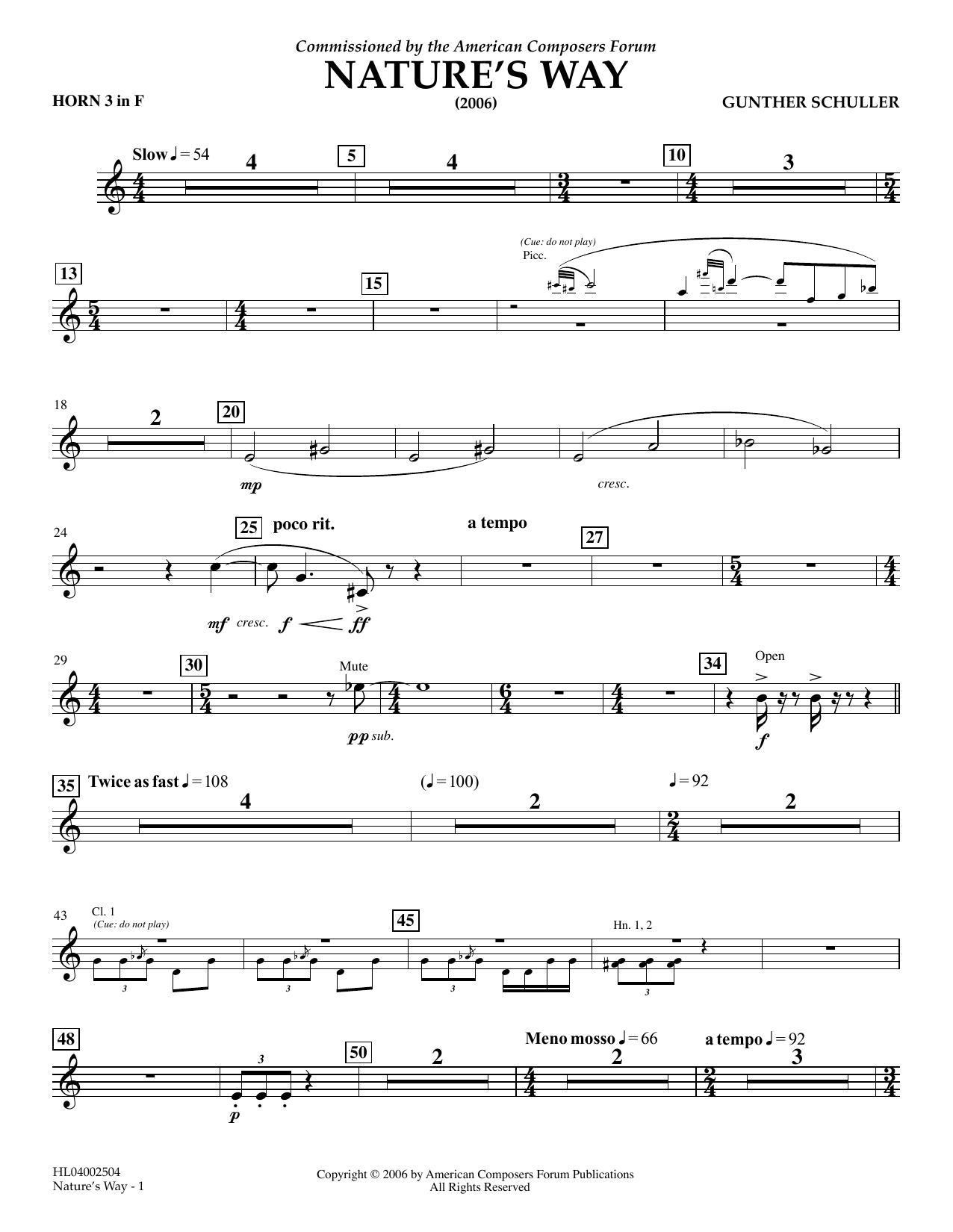 Learn to play Gunther Schuller Nature's Way - F Horn 3 sheet music for Concert Band in minutes. Price: 5.9900$ Gunther Schuller Nature's Way - F Horn 3 sheet music notes and chords arranged for Concert Band