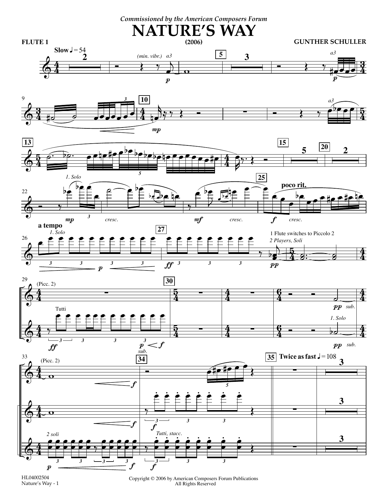 Learn to play Gunther Schuller Nature's Way - Flute 1 sheet music for Concert Band in minutes. Price: 5.9900$ Gunther Schuller Nature's Way - Flute 1 sheet music notes and chords arranged for Concert Band