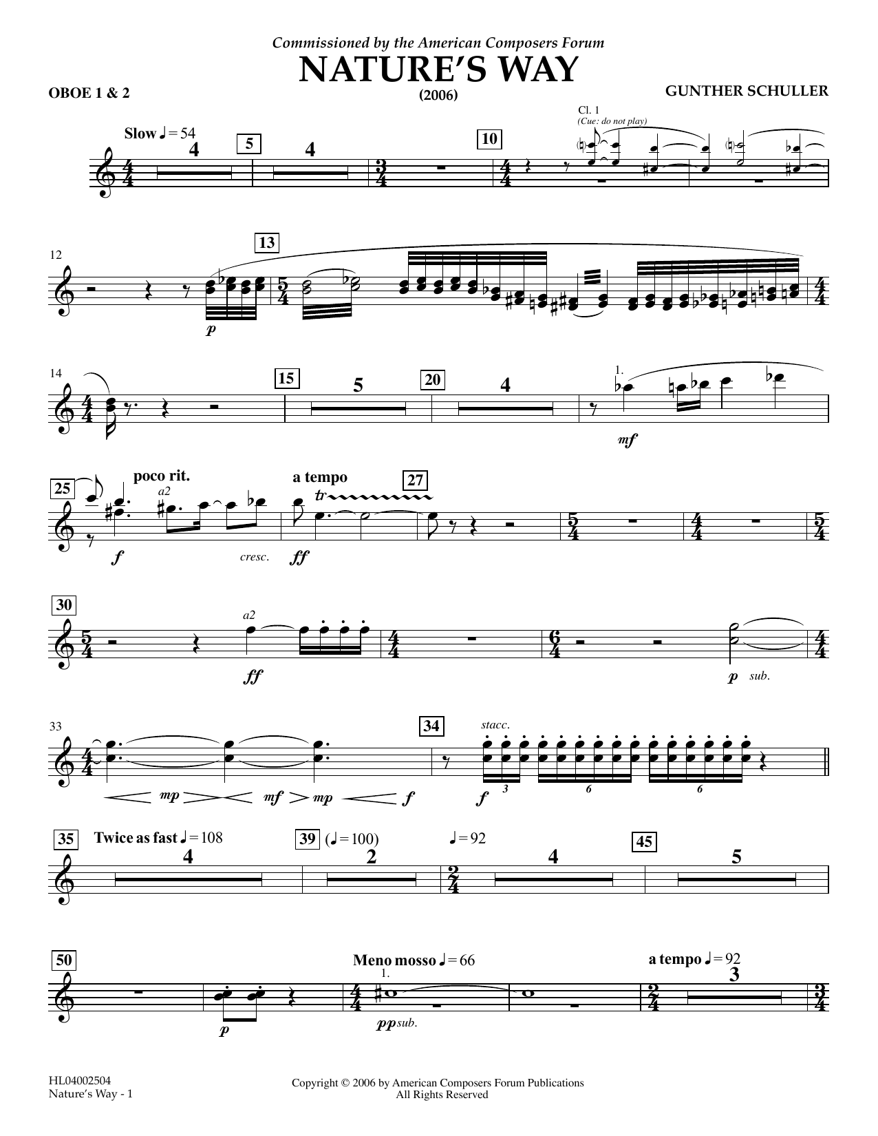 Learn to play Gunther Schuller Nature's Way - Oboe 1 & 2 sheet music for Concert Band in minutes. Price: 5.9900$ Gunther Schuller Nature's Way - Oboe 1 & 2 sheet music notes and chords arranged for Concert Band