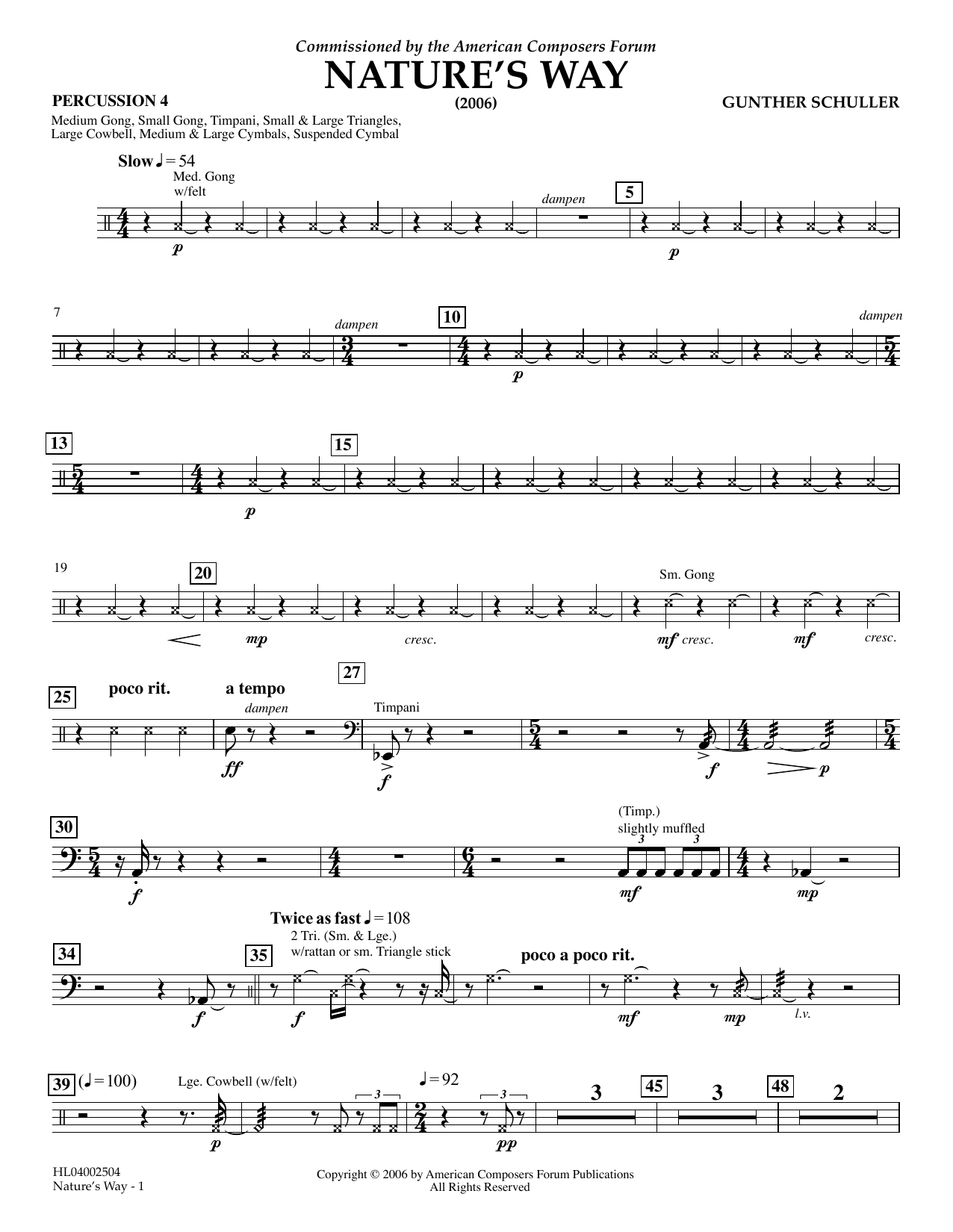 Gunther Schuller Nature's Way - Percussion 4 sheet music notes and chords arranged for Concert Band