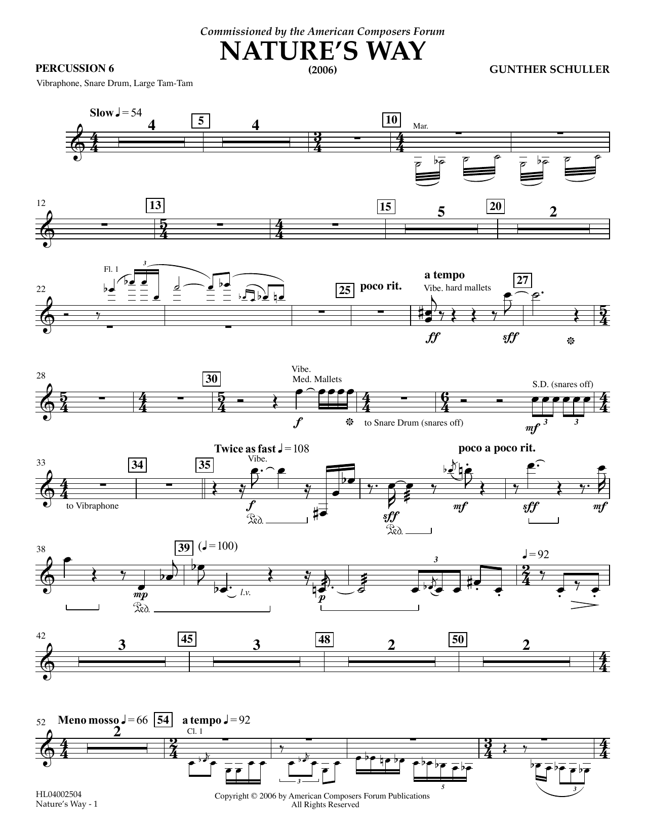 Gunther Schuller Nature's Way - Percussion 6 sheet music notes and chords arranged for Concert Band
