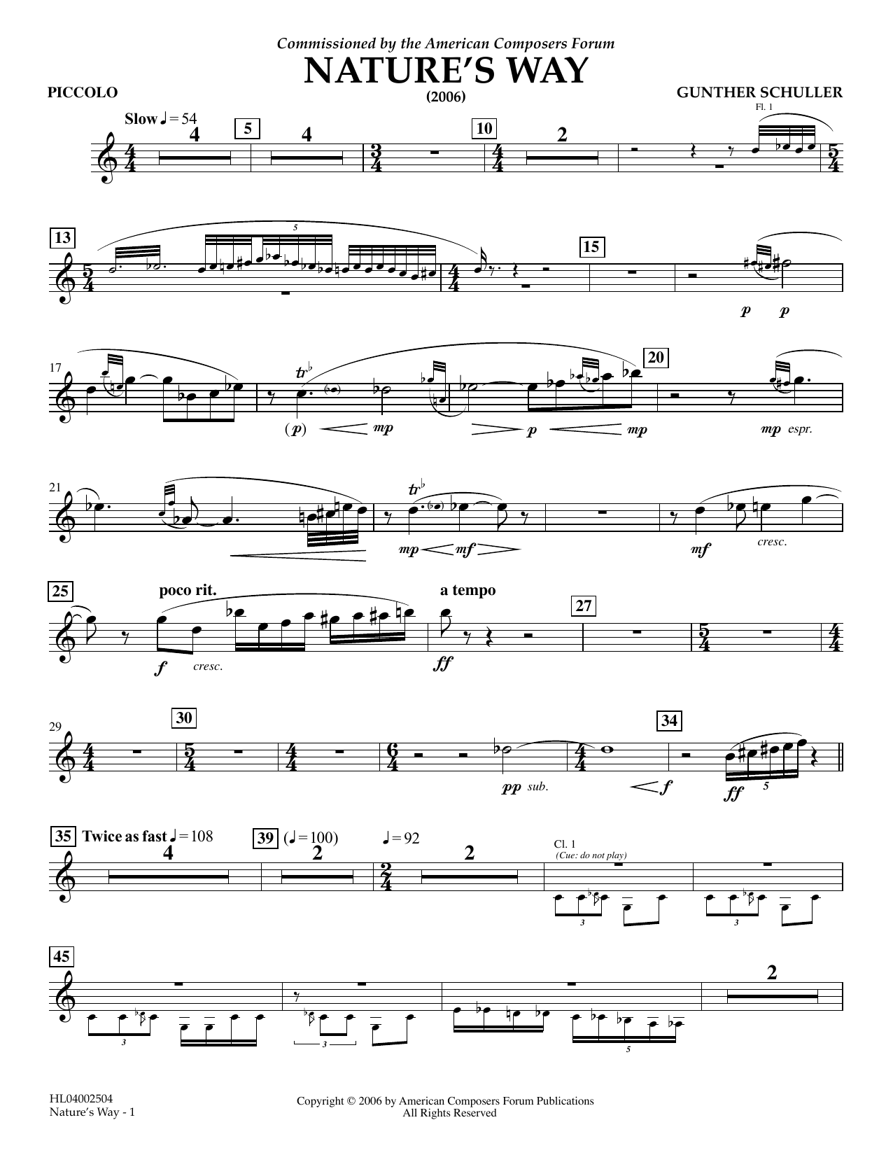 Learn to play Gunther Schuller Nature's Way - Piccolo sheet music for Concert Band in minutes. Price: 5.9900$ Gunther Schuller Nature's Way - Piccolo sheet music notes and chords arranged for Concert Band