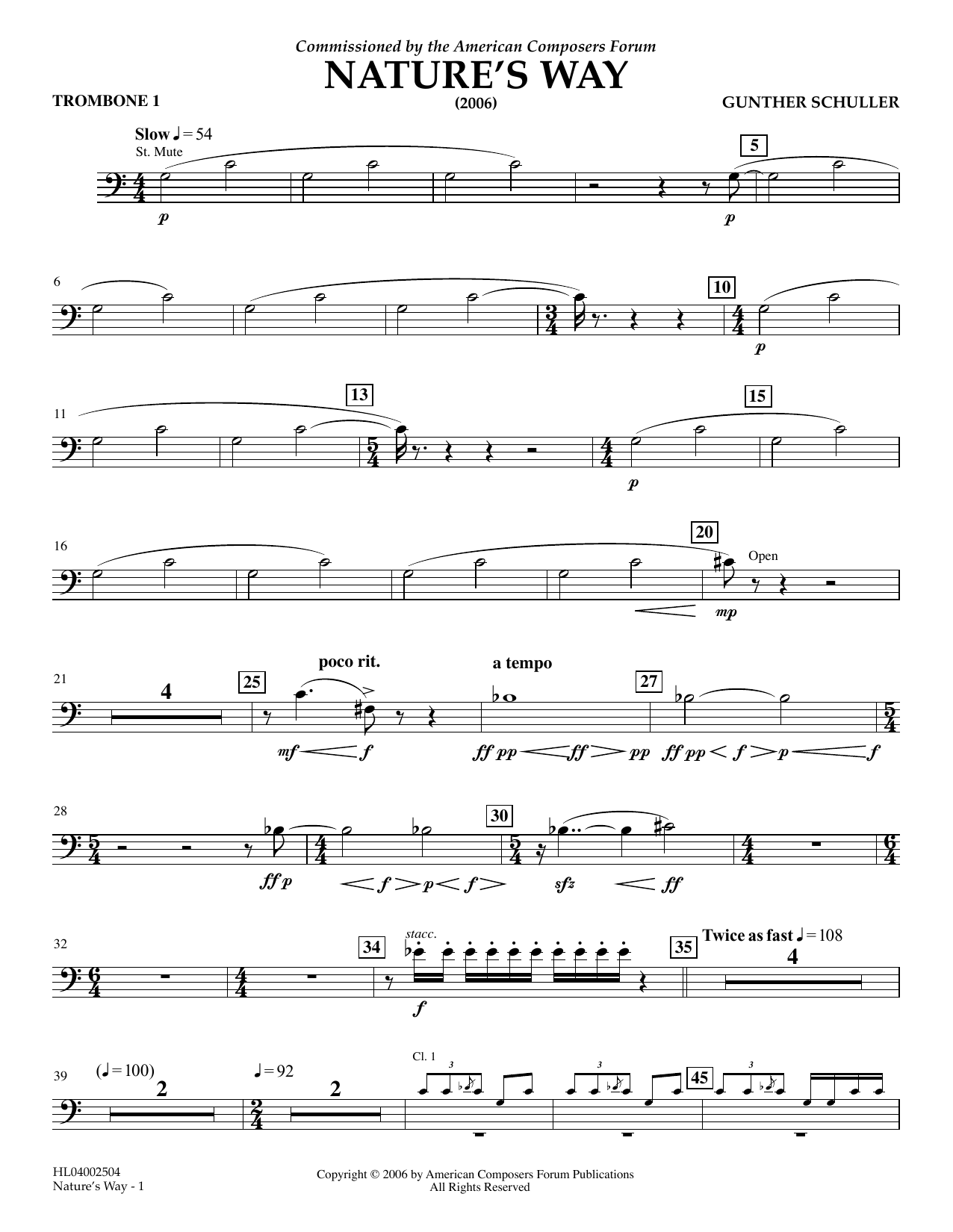 Learn to play Gunther Schuller Nature's Way - Trombone 1 sheet music for Concert Band in minutes. Price: 5.9900$ Gunther Schuller Nature's Way - Trombone 1 sheet music notes and chords arranged for Concert Band