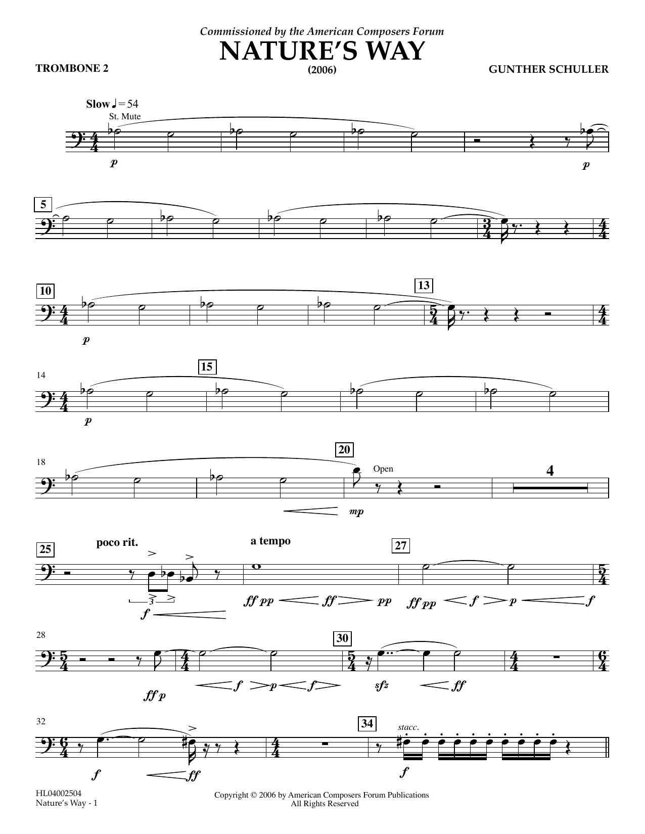 Learn to play Gunther Schuller Nature's Way - Trombone 2 sheet music for Concert Band in minutes. Price: 5.9900$ Gunther Schuller Nature's Way - Trombone 2 sheet music notes and chords arranged for Concert Band