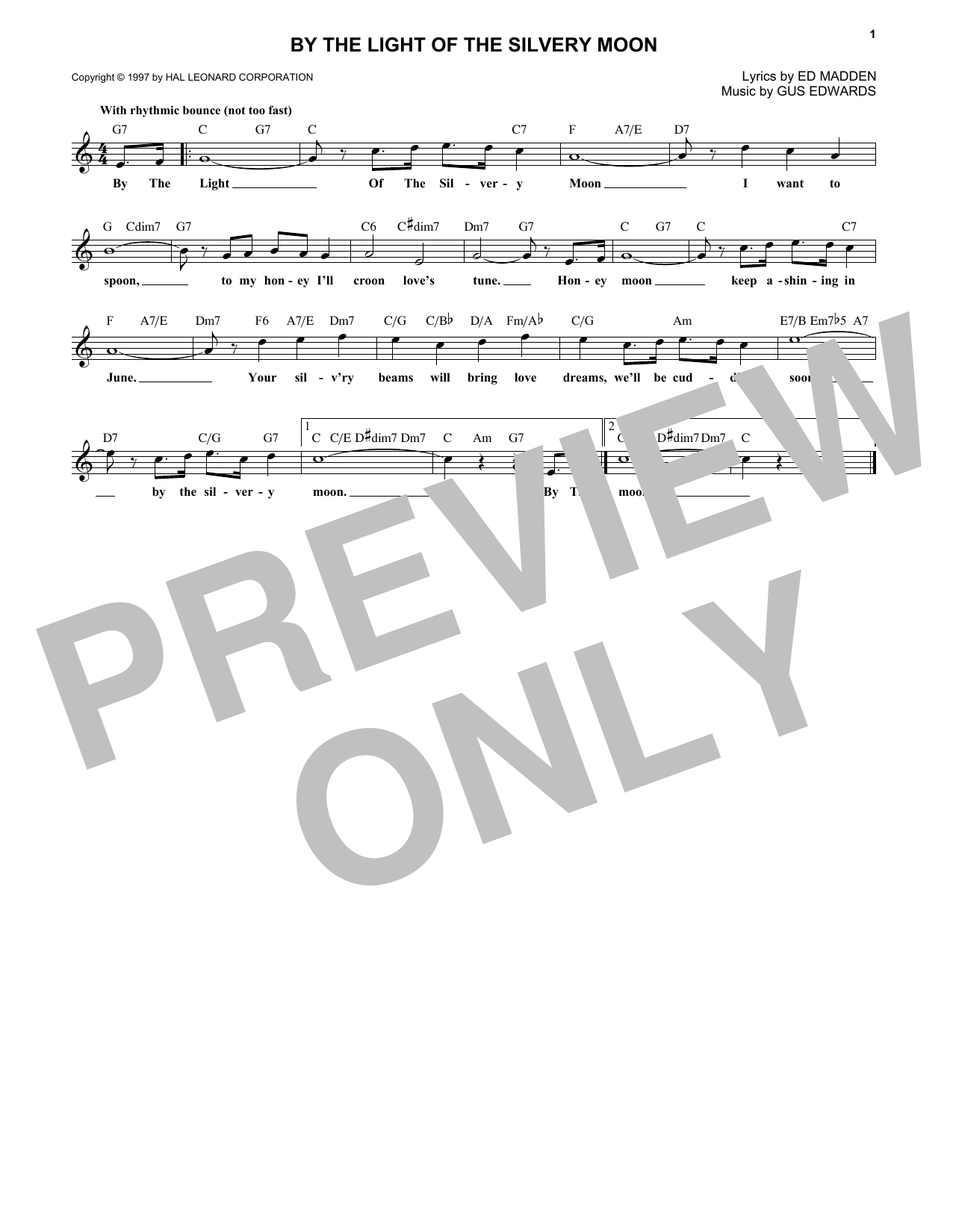 Gus Edwards By The Light Of The Silvery Moon Sheet Music Pdf Notes Chords Standards Score Lead Sheet Fake Book Download Printable Sku 182049