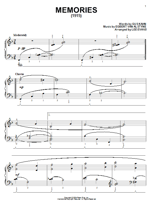 Gus Kahn Memories sheet music notes and chords. Download Printable PDF.