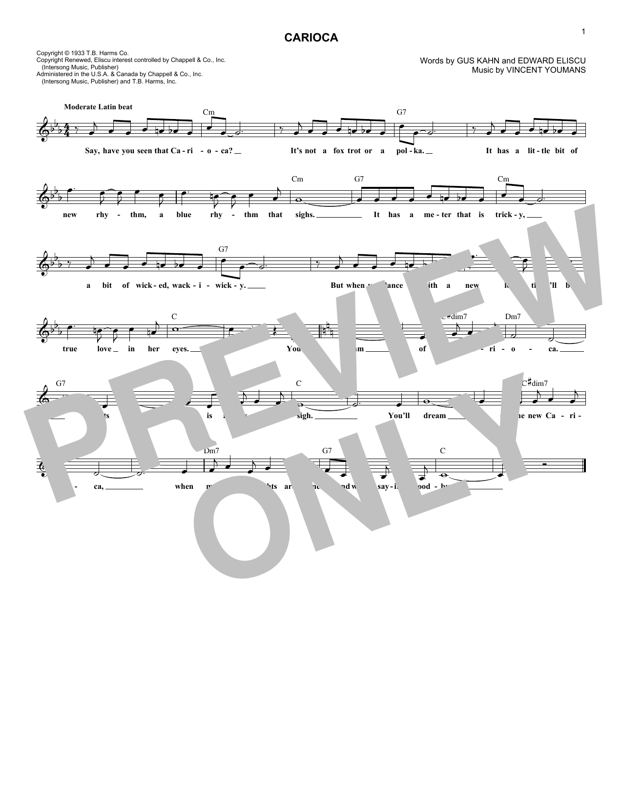 Gus Kahn The Carioca sheet music notes and chords. Download Printable PDF.