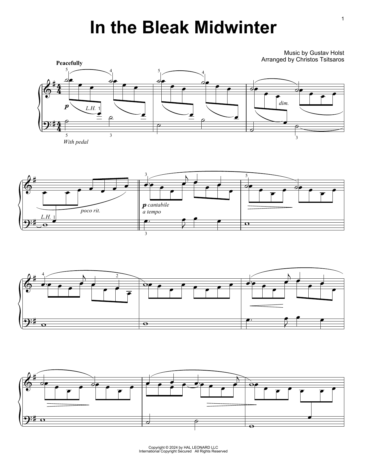 Gustav Holst In The Bleak Midwinter (arr. Christos Tsitsaros) sheet music notes and chords. Download Printable PDF.