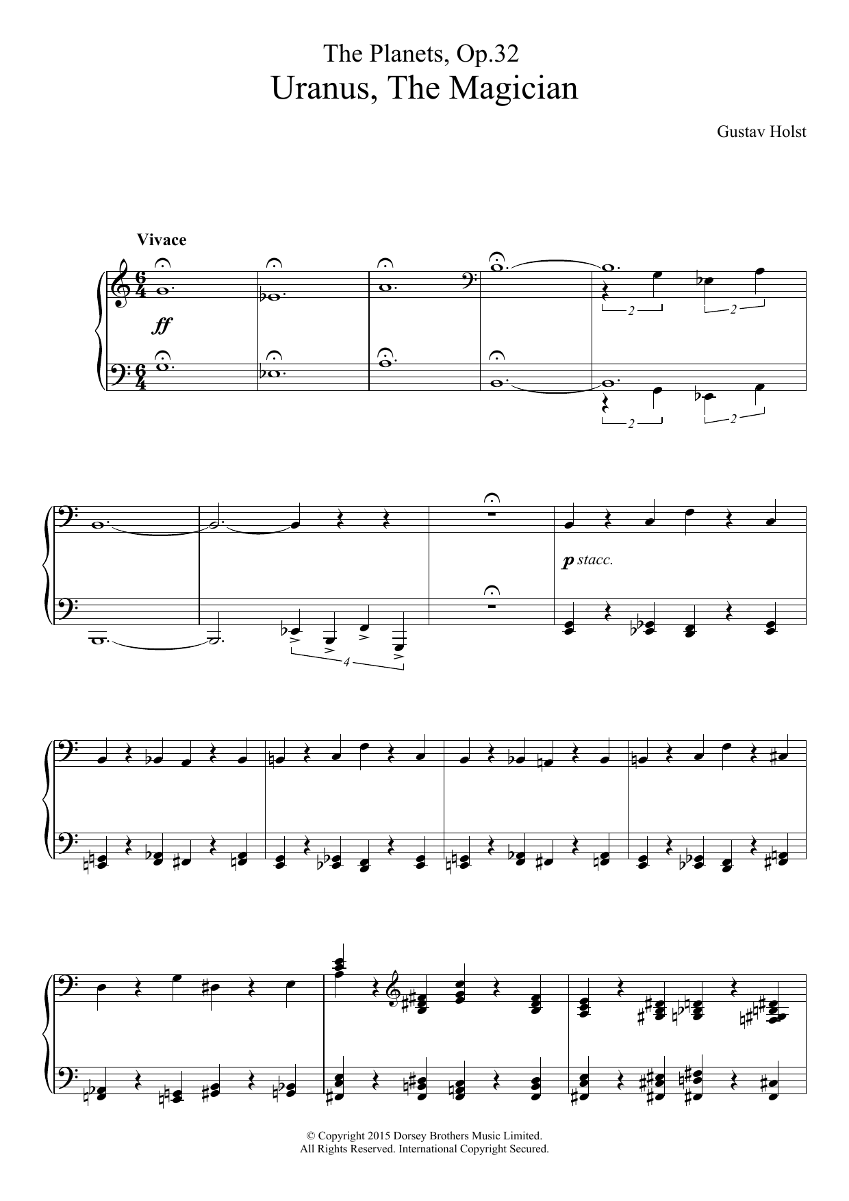 Learn to play Gustav Holst The Planets, Op. 32 - Uranus, The Magician sheet music for Piano Solo in minutes. Gustav Holst The Planets, Op. 32 - Uranus, The Magician sheet music notes and chords